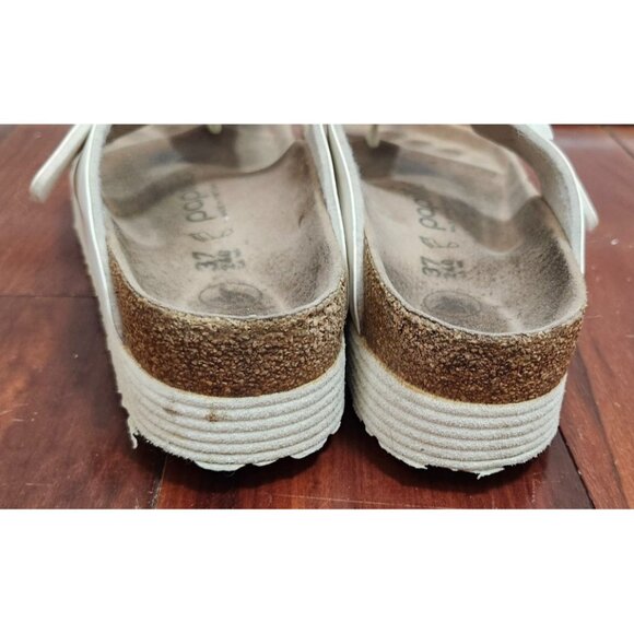 PapilliobyBirkenstock Gizeh Platform Sandals White Leather Cork Footbed Comfort - Picture 7 of 15